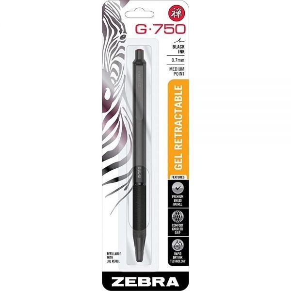 [해외] Zebra Pen G-750 접이식 젤 펜 블랙 황동 배럴 미디엄 포인트 잉크 1팩 모델 번호 49811470829