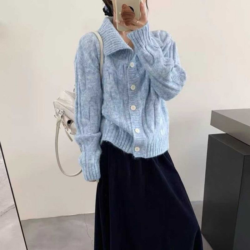 [해외] 여성 루즈핏 가디건 부드러운 바람 니트 겨울 넉넉한 부드러운 상의 외투