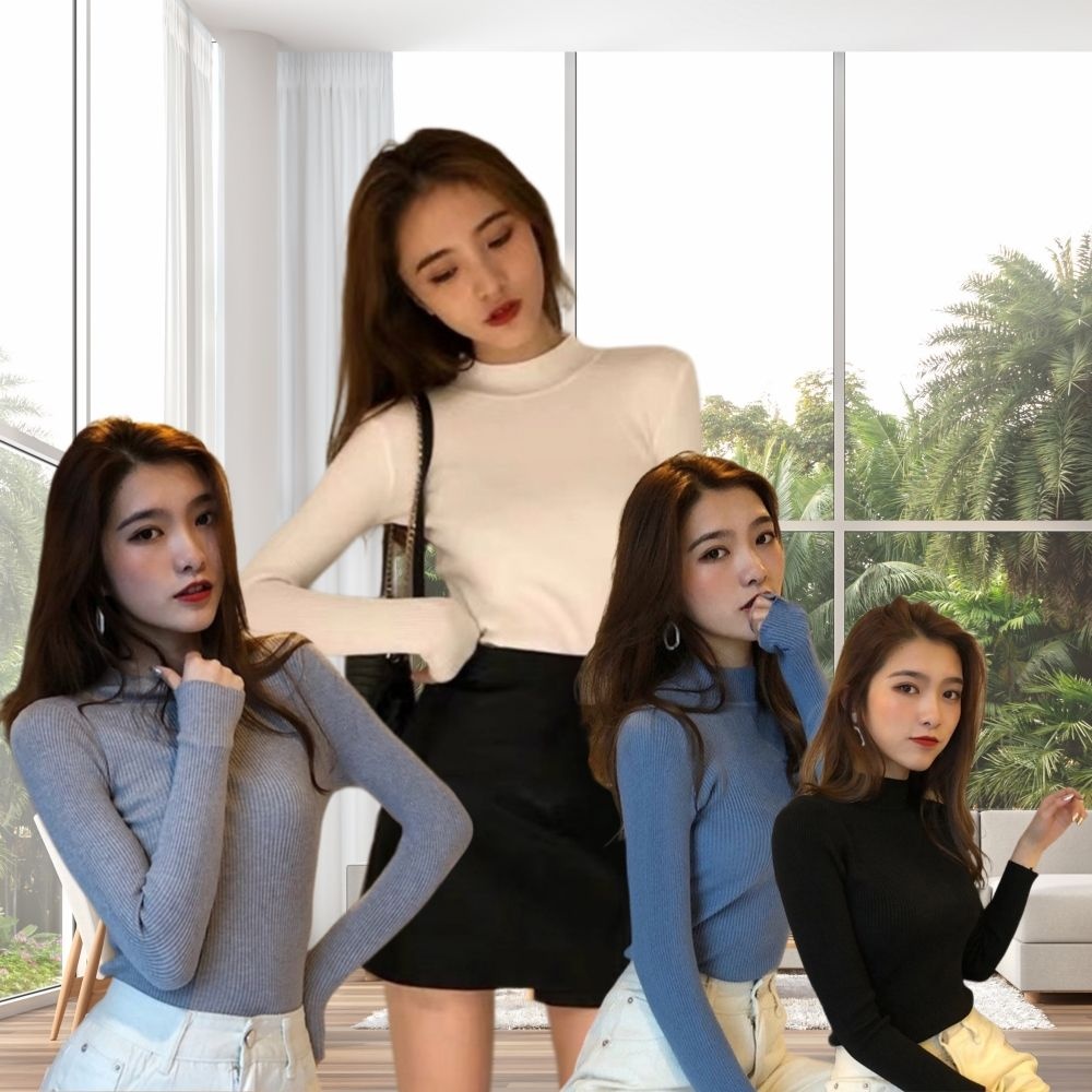 스타일도매 혀누닷컴 여성 목폴라 터틀넥 골지 여자 목티 반목 신축성 부드러운 여친룩 니트 티셔츠