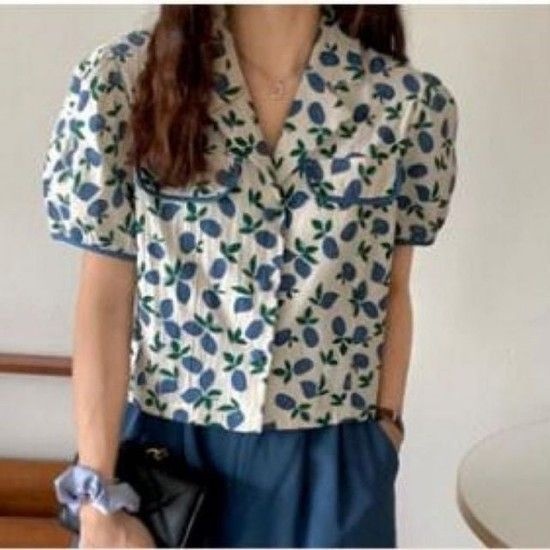 우먼 반소매 플로럴프린트 드레스셔츠 하의 세트아이템투피스 데일리 시즌 휴양지룩