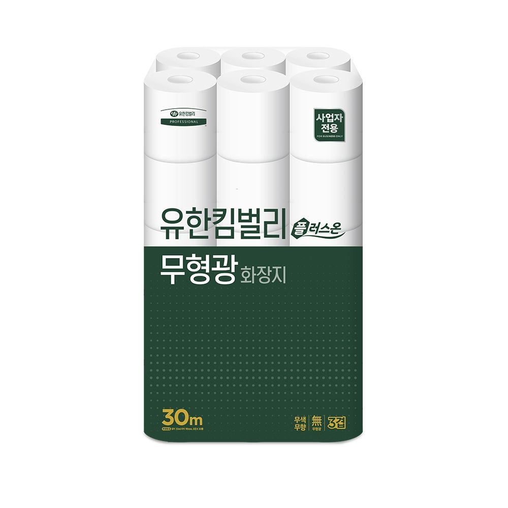 상품상세참조 유한킴벌리 플러스온 무형광 두루마리 3겹 화장지 30M 30롤 (1팩/2팩/3팩)