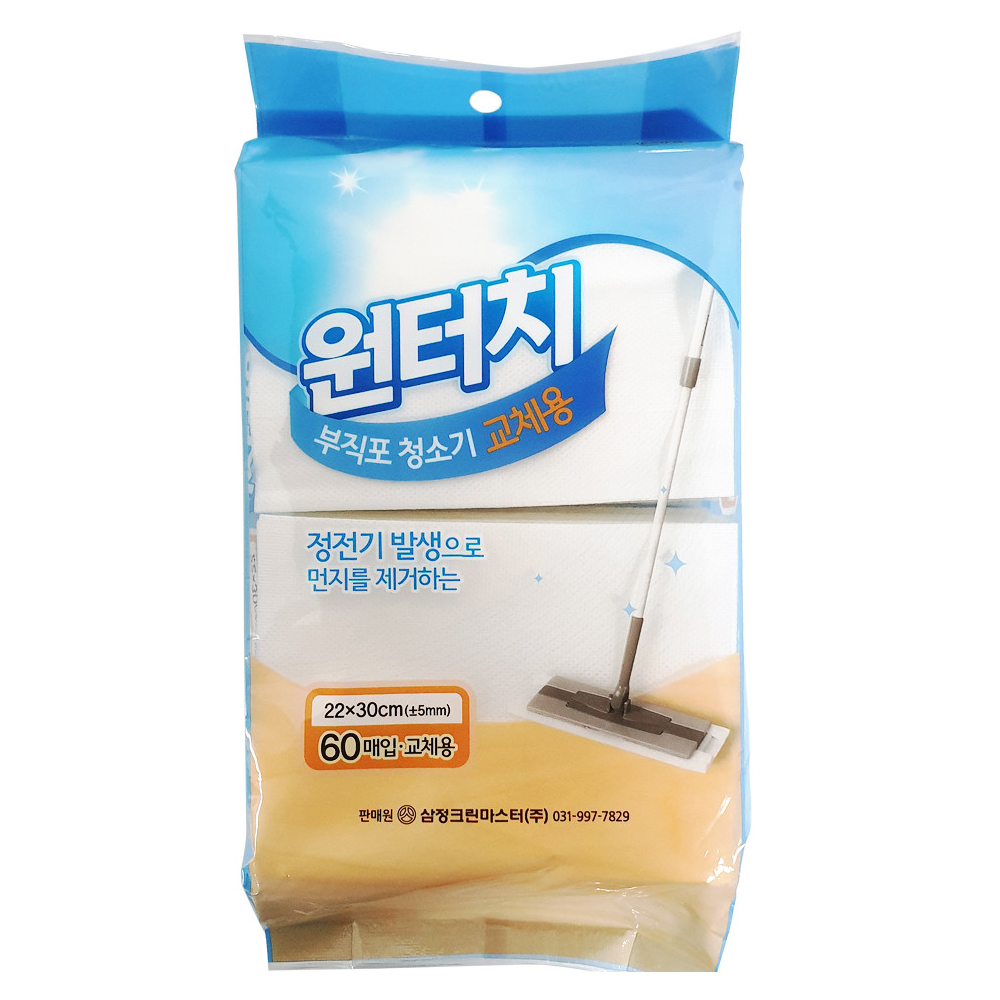롯데리아 막대 원터치부직포청소포 교체용 삼정 리필 60p 밀대걸레 정전기기