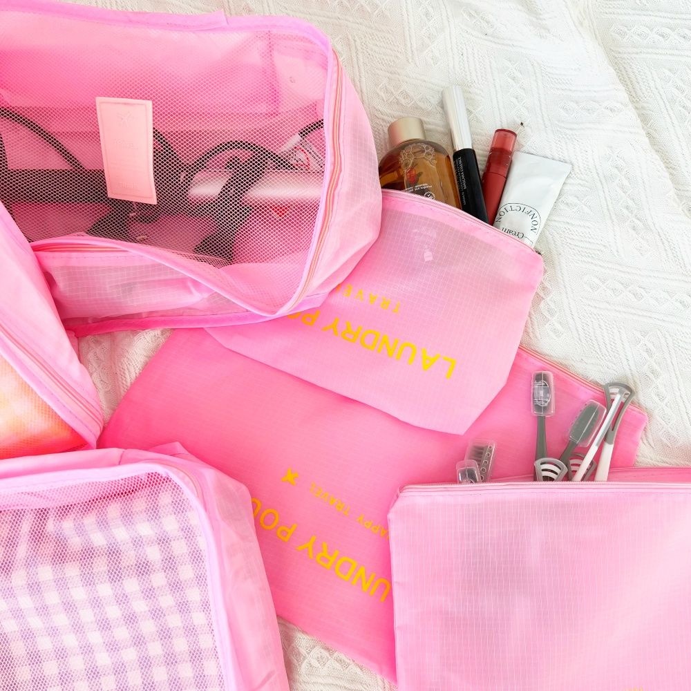 롯데리아 고급 여행용 파우치 6종 세트 캐리어 정리 방수 트래블파우치