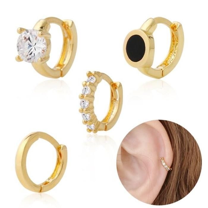 [S9Y243B]큐빅 기본 골드 링 피어싱 14K