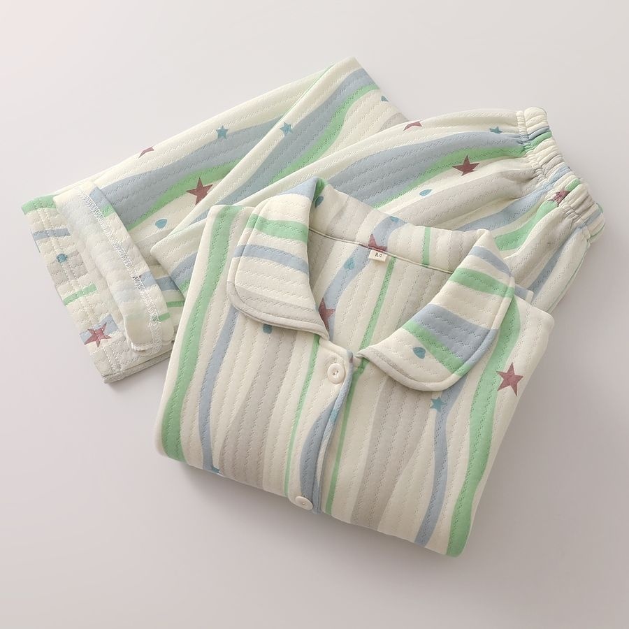 원업글로벌협력사 [해외] 겨울 긴팔 퀼팅 여자 잠옷 순면 3겹 큐트 따뜻한 파자마 상하의