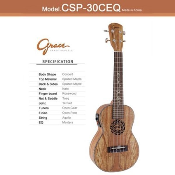 [교보문고] 크래프터 & 그레이스 기타 그레이스 우쿠렐레 CSP-30CEQ (Grace Ukulele) 콘서트 바디 우쿨