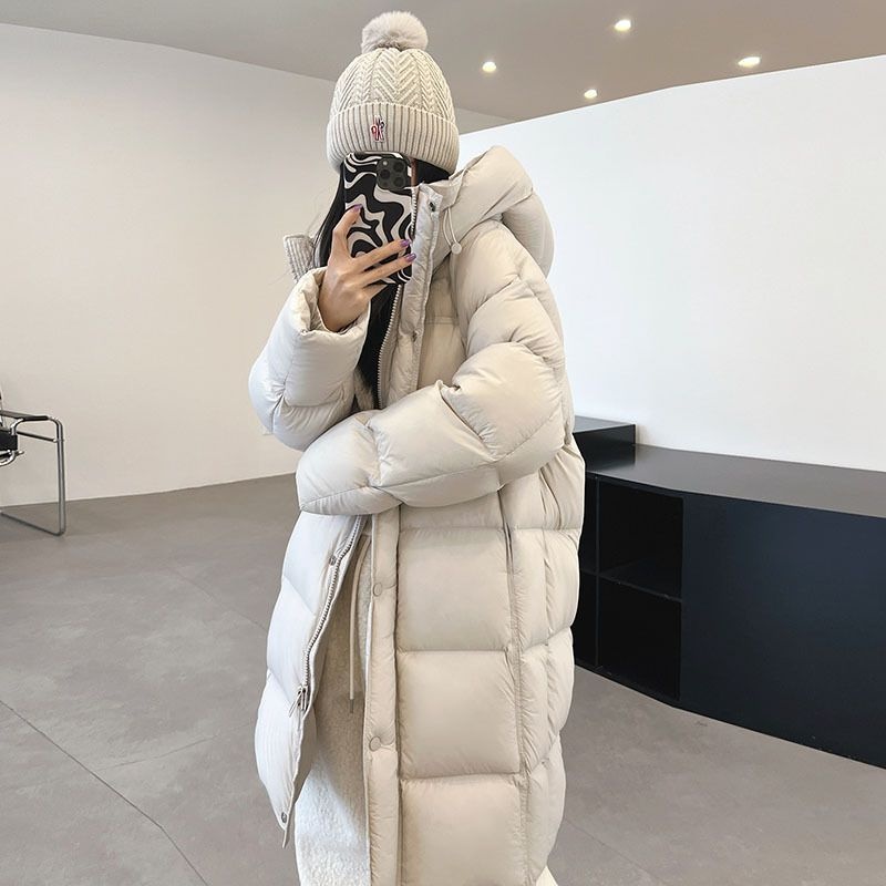 [해외] 덕다운 롱 다운 재킷 여성용  겨울 새로운 패션 퍼프  후드 오버 더 무릎