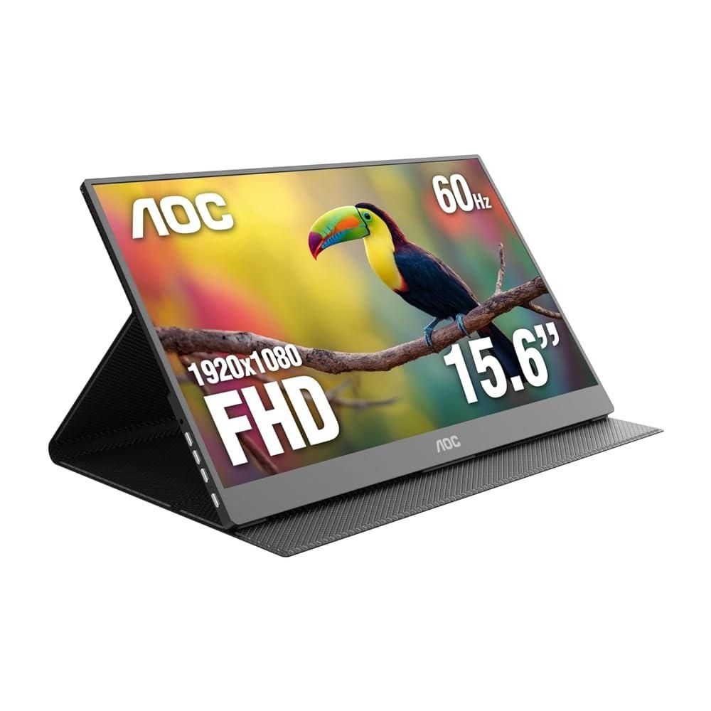 AOC [해외] AOC 16T20 휴대용 모니터 15.6인치 FHD 1920x1080, IPS 패널 컴퓨터 디스플레이, 스피커, USB 타입 C x2, 미니 HDMI 1개, 프리미