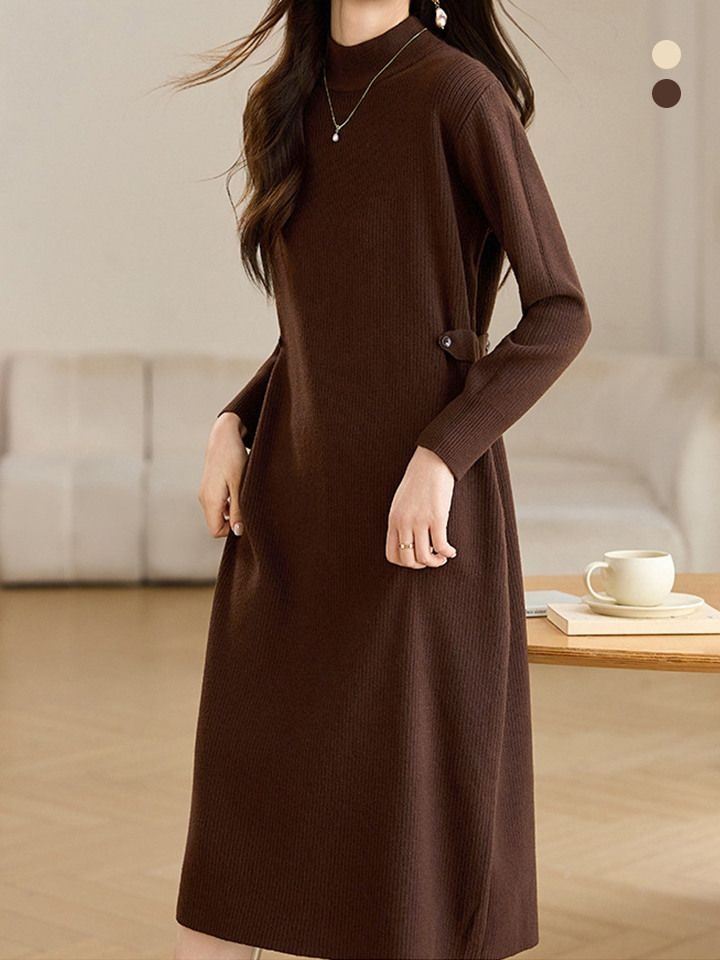 [패션플러스][비바로그][비바로그] 오제 반하이넥 단추 니트 원피스