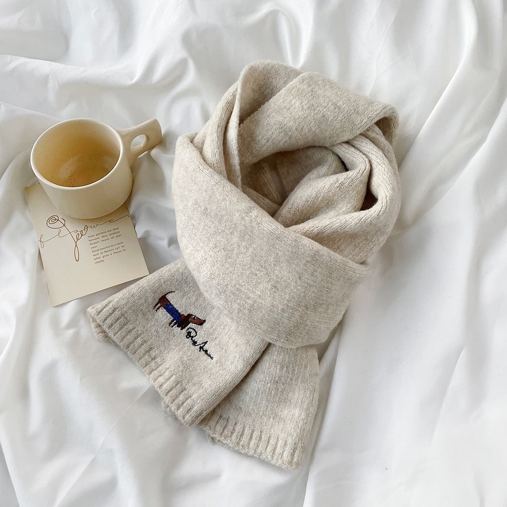 [해외] 겨울 니트 울 작은 스카프 여성용 새로운 고급 개 자수 커스터마이징