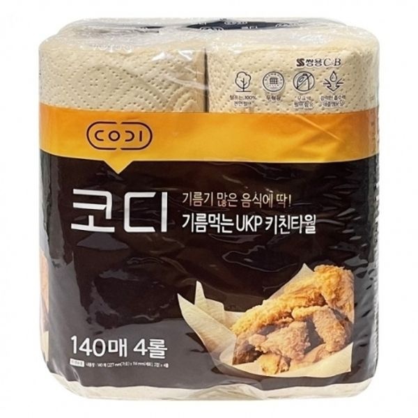 코디 기름먹는 UKP 키친타월 140매 4롤 -D