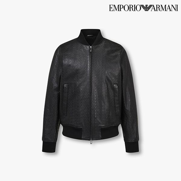 엠포리오 아르마니 디보싱 로고 패턴 레더 자켓A514109009 741916