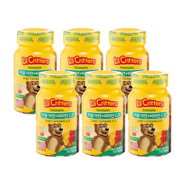 꾸미바이트 [꾸미바이트] [릴크리터스]  이뮨 아연+비타민 C,D 60구미 6병