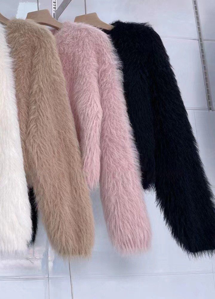 [해외] 니트 스웨터 여성 겨울 라운드넥 티셔츠 인조퍼 크롭