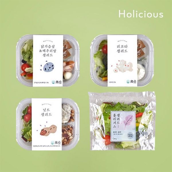 [온누리7%혜택][Holicious] 홀리셔스 토핑 샐러드 3팩(리코타,닭가슴살,넛트)+파우치 샐러드 3팩