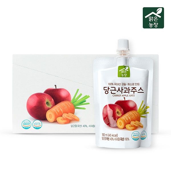 [맑은농장] 무설탕 국내산 과일채소로만든 당근사과 주스 100ml10입