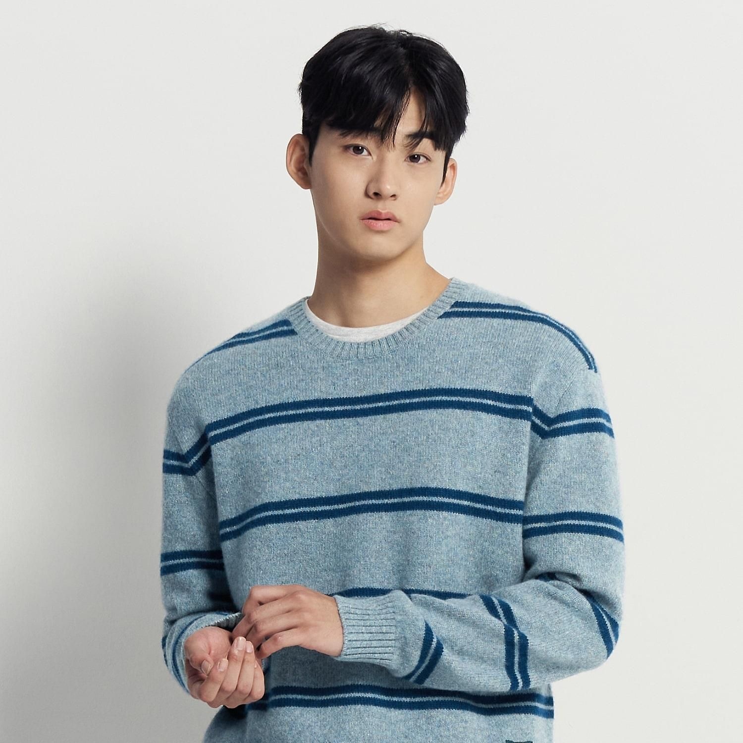 [롯데백화점] 빈폴 멘 [FW25]푸즈예티 스트라이프 니트 - 스카이 블루 :BC5X51C61Q LE1220424351