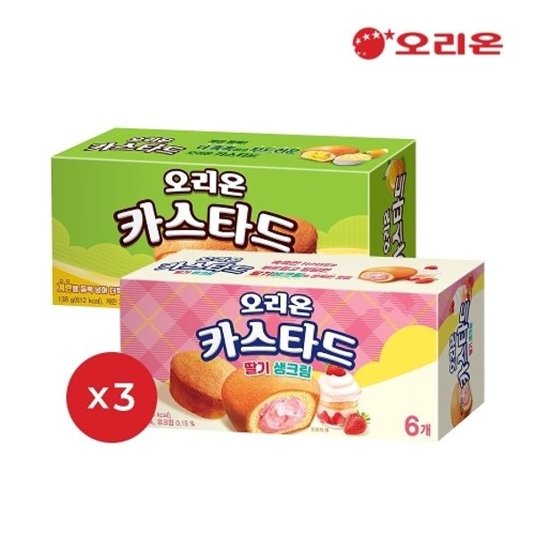 오리온 카스타드 6P 3개 + 카스타드 딸기생크림 6P 3개