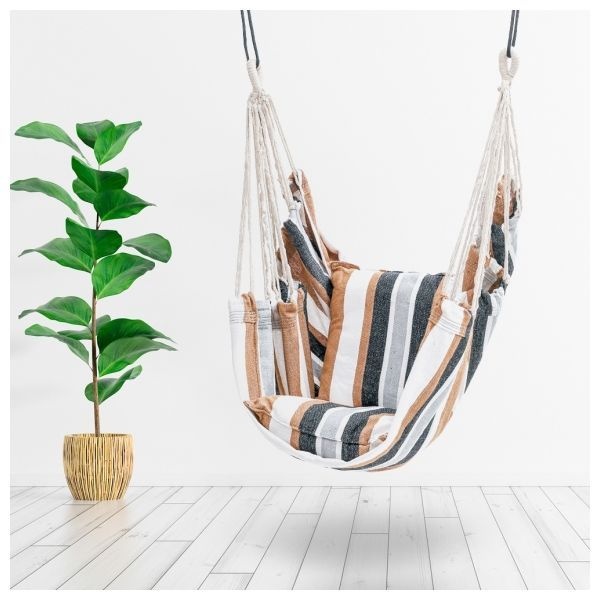 [strawberry]Hajju 힐링 스트라이프 캔버스 해먹 의자(브라운) 감성 캠핑장 캠핑 실내 야외 휴양 가구 인테리어 소품