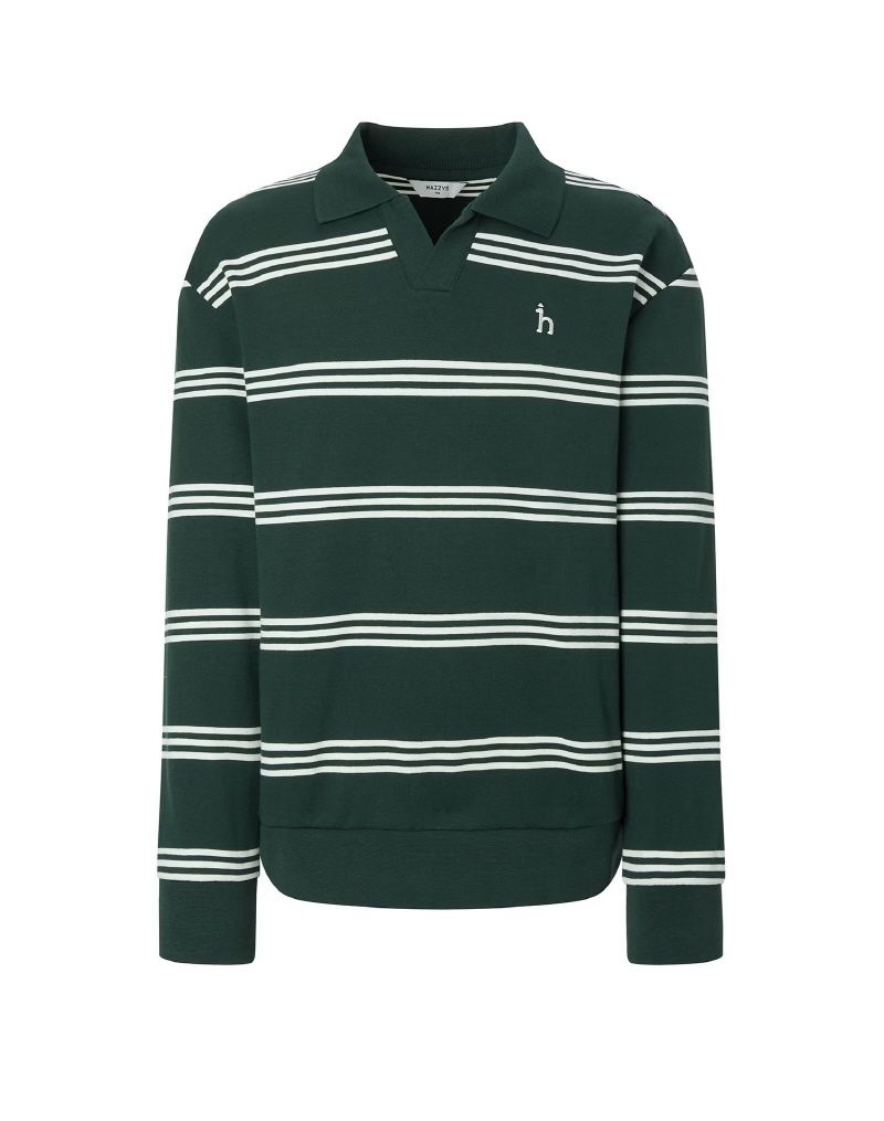 [롯데백화점] 헤지스 [25FW] 남성 스트라이프 오픈카라 맨투맨티셔츠 HZTS5D345E2 LE1220158103