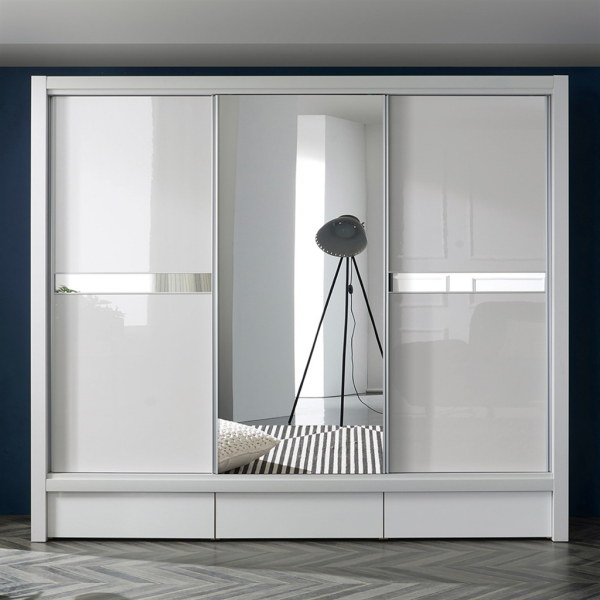 [우아미아이] [우아미가구]하온 거울 UV하이그로시 도어 슬라이딩 장롱 3통 서랍포함 C형