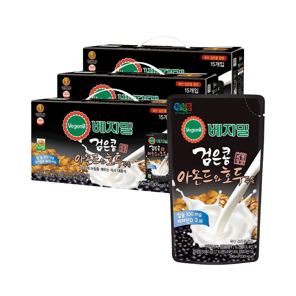 베지밀 검은콩 아몬드와 호두 두유(파우치) 190mlx45봉