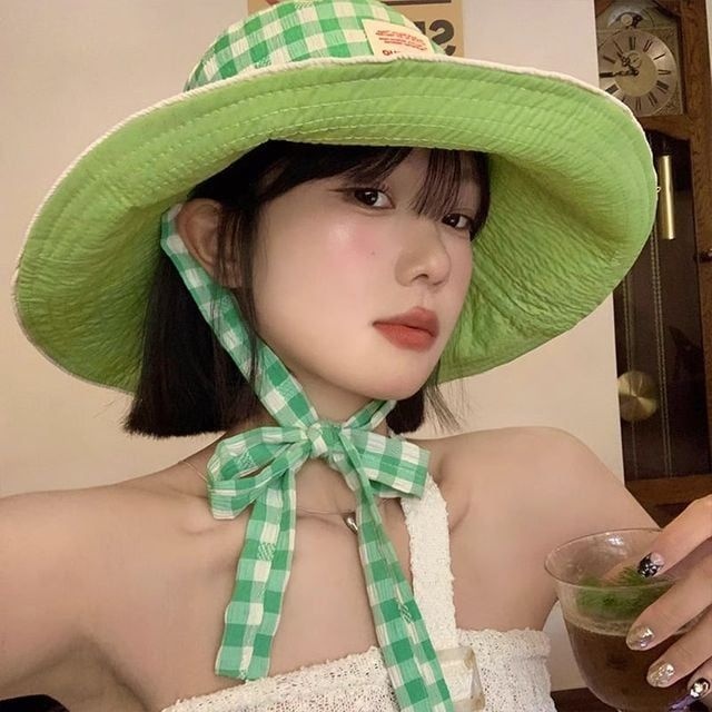 체크 여성 버킷햇 여름 벙거지 자외선차단 햇빛가리개 썬캡 사파리모자