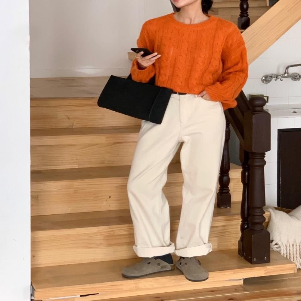 [패션플러스][다잇템]여성 꽈배기 U넥 빅사이즈 비비드컬러 니트