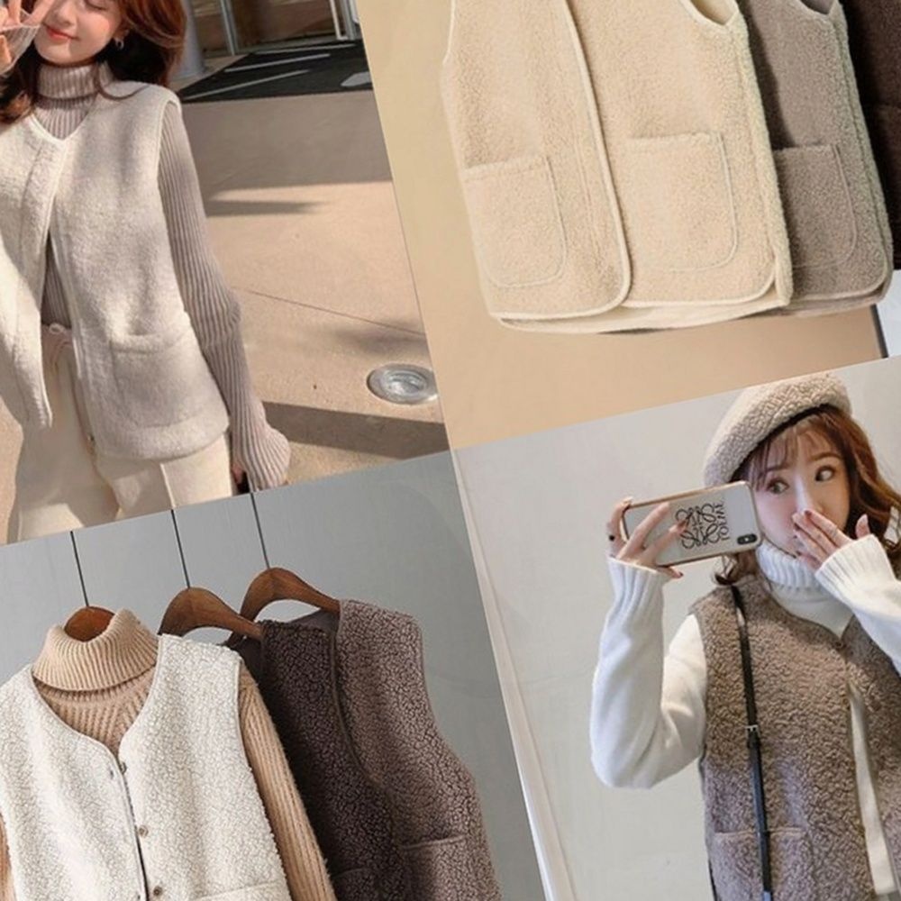 여성 조끼 후리스 양털 집업 단추 보온 캠핑 홈웨어 간절기