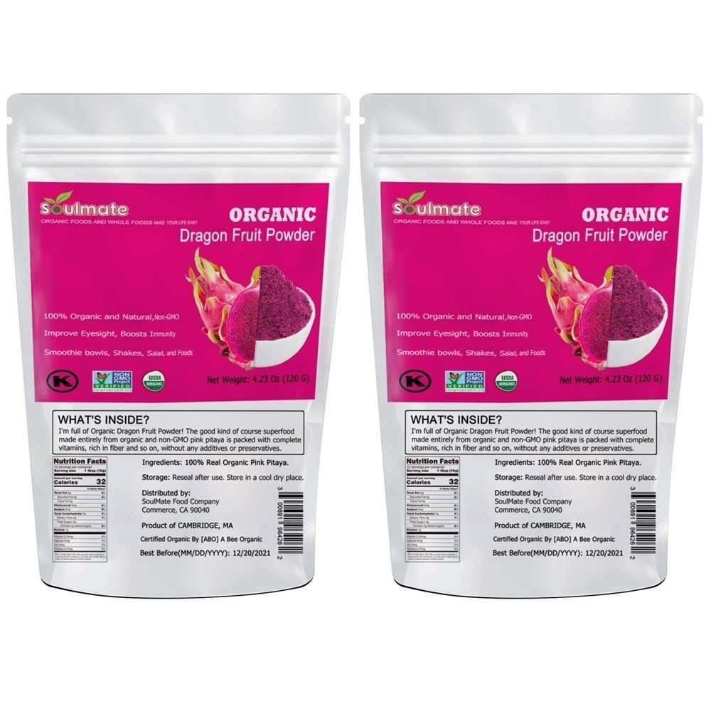 Soulmate Organic Dragon Fruit Powder 드래곤 후르츠 용과 파우더 분말 120g 2팩
