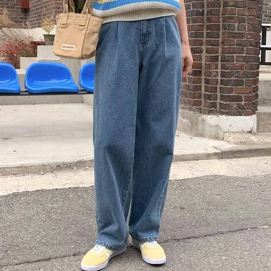 핀턱주름 와이드 데님팬츠