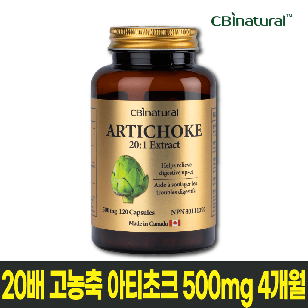 20배 고농축 지중해 아티초크 500mg 120캡슐 4개월, 캐나다 생산