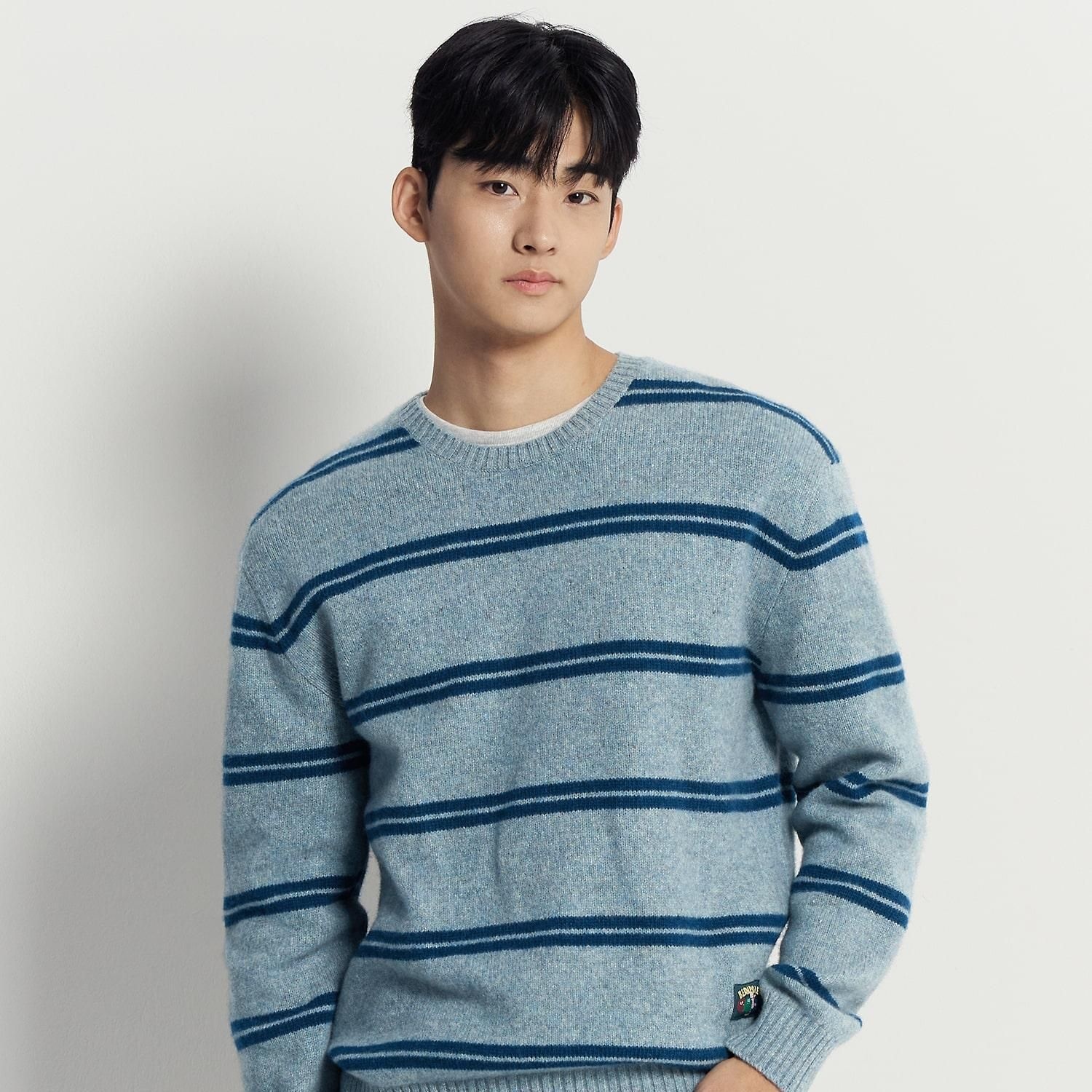 [롯데백화점] 빈폴 멘 푸즈예티 스트라이프 니트 - 스카이 블루 (BC5X51C61Q) LE1220433494