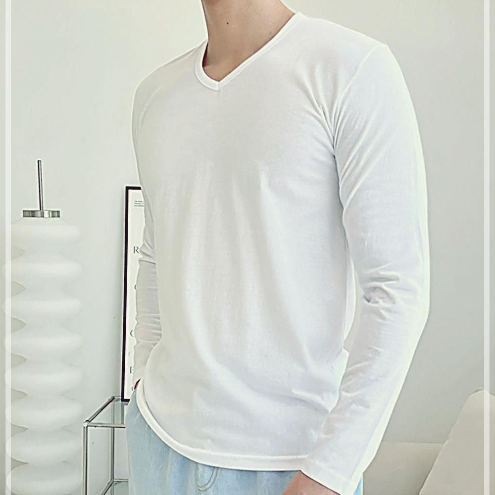 남자 브이넥 얇은 긴팔티 정장 셔츠 이너 운동  색상화이트S(1+1) 색상화이트M(1+1)