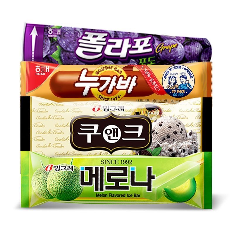 (주)빙그레 빙그레 모두가 좋아하는 빙그레 해태 바 아이스크림 세트 40개입 (메로나10 + 쿠앤크10 + 폴라포 포도10 + 누가바10)