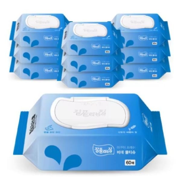 잘풀리는집 비데 물티슈 캡형 60매 x 10팩 아쿠아 프레쉬 깨끗한