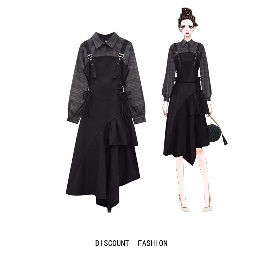 [해외] 여성 빅사이즈 커플팰리스 3화 체크 카라 크롭 원피스 세트 유니크 캐주얼