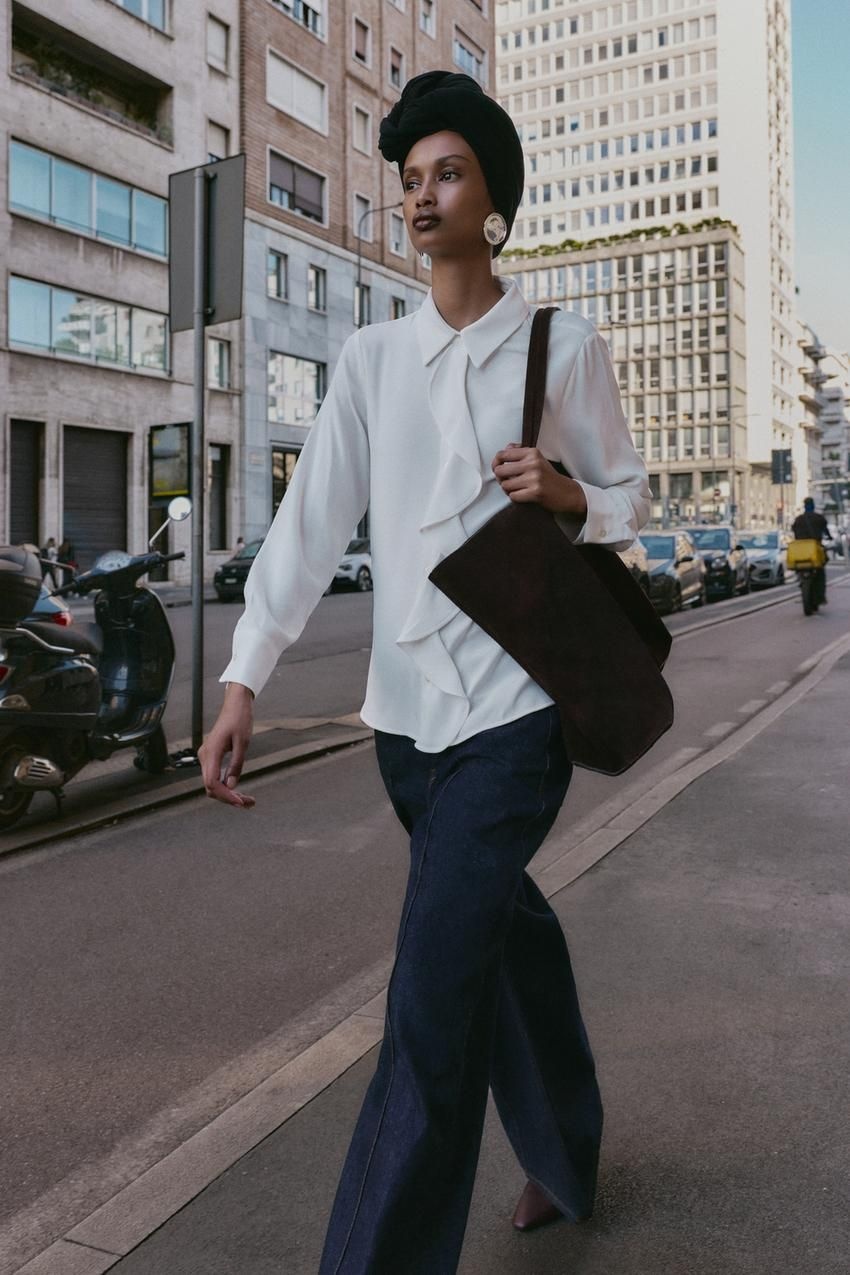 [국내배송]자라 ZARA 크레이프 프릴 셔츠 - 스크래치 화이트904430