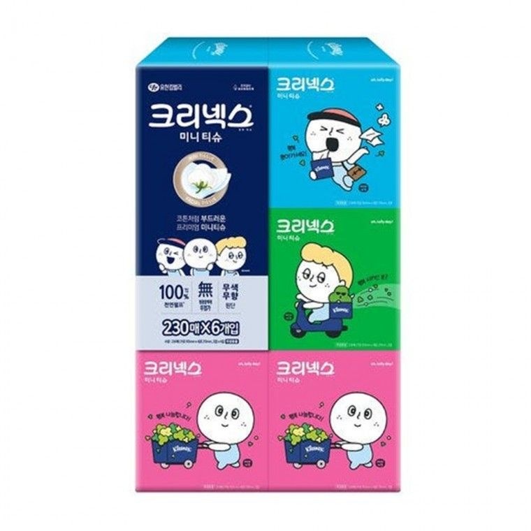 유한킴벌리 프라픽  크리넥스 오롤리데이 미니맥스 사각 부드러운 미니티슈 미용티슈 230매 6개