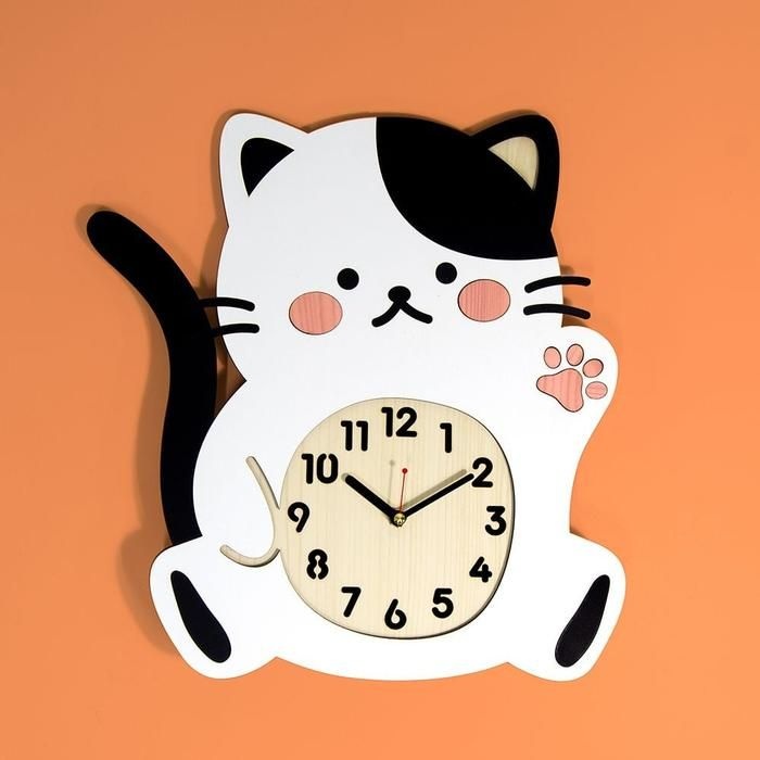 WON(나룸) WMC-167 젖소냥 고양이 벽시계(무소음)