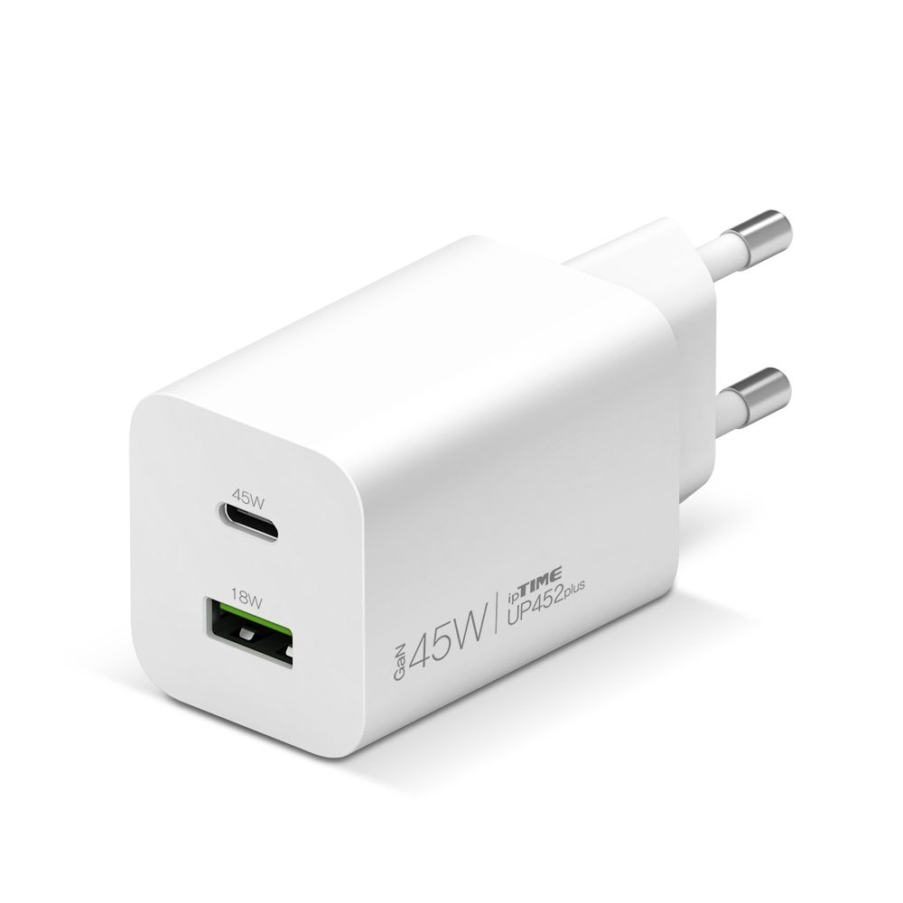 IPTIME UP452 PLUS GaN 45W PD3.0 QC4+ C타입 2포트 고속 충전기 화이트(케이블 포함)