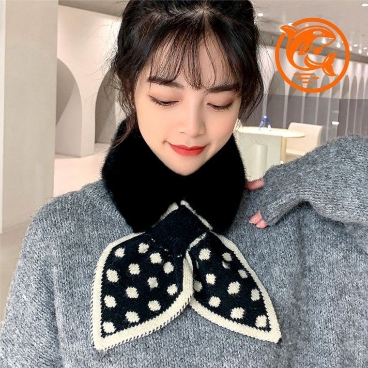 겨울 따뜻한 도트 패턴 여성 퍼 머플러 스타일링 소품 의류