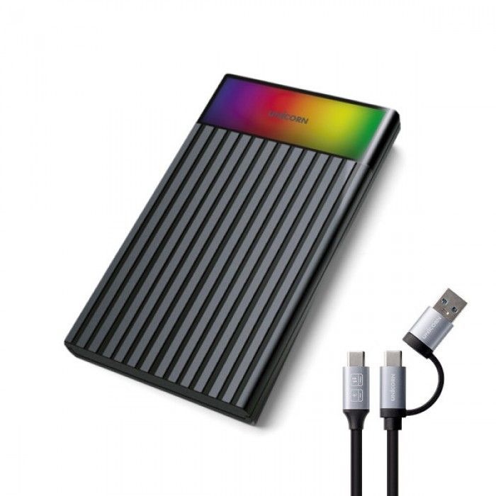 [오늘출발] 유니콘 USB3.2 Gen1 2.5인치 HDD SSD 외장하드케이스 컬러LED A+C타입젠더 슬라이딩결합 HSD-V10