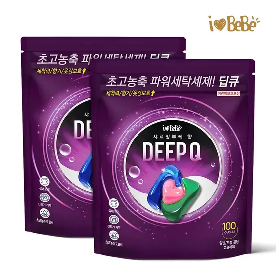 아이러브베베 딥큐 캡슐세제 샤르망부케 100개입+100개입 3in1 대용량 고농축 드럼/일반 겸용