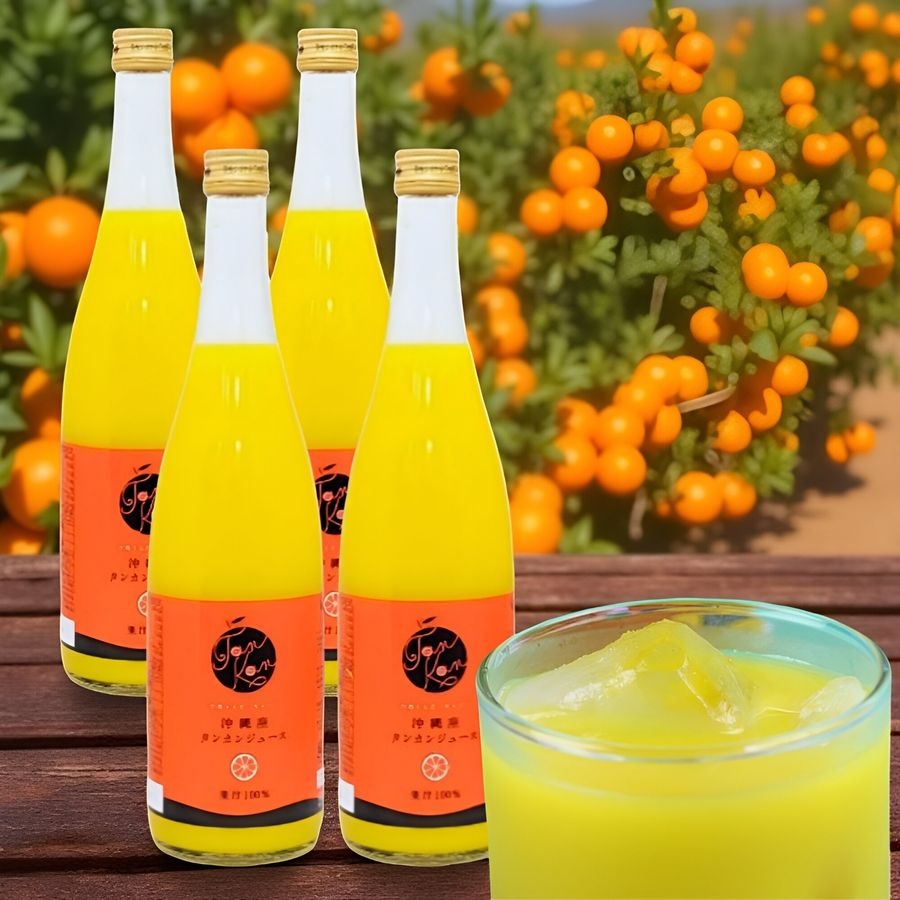 [해외] 일본 오키나와 탄칸 오렌지 감귤 껍질 통 과즙 720ml x4병 음료 주스