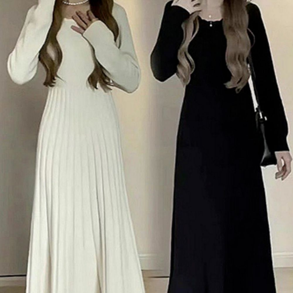 협력사 여성 봄 가을 겨울 원피스 흰색 니트 롱 플리츠 결혼식 하객 룩 20대 30대 예쁜 옷 모임 패션 긴팔