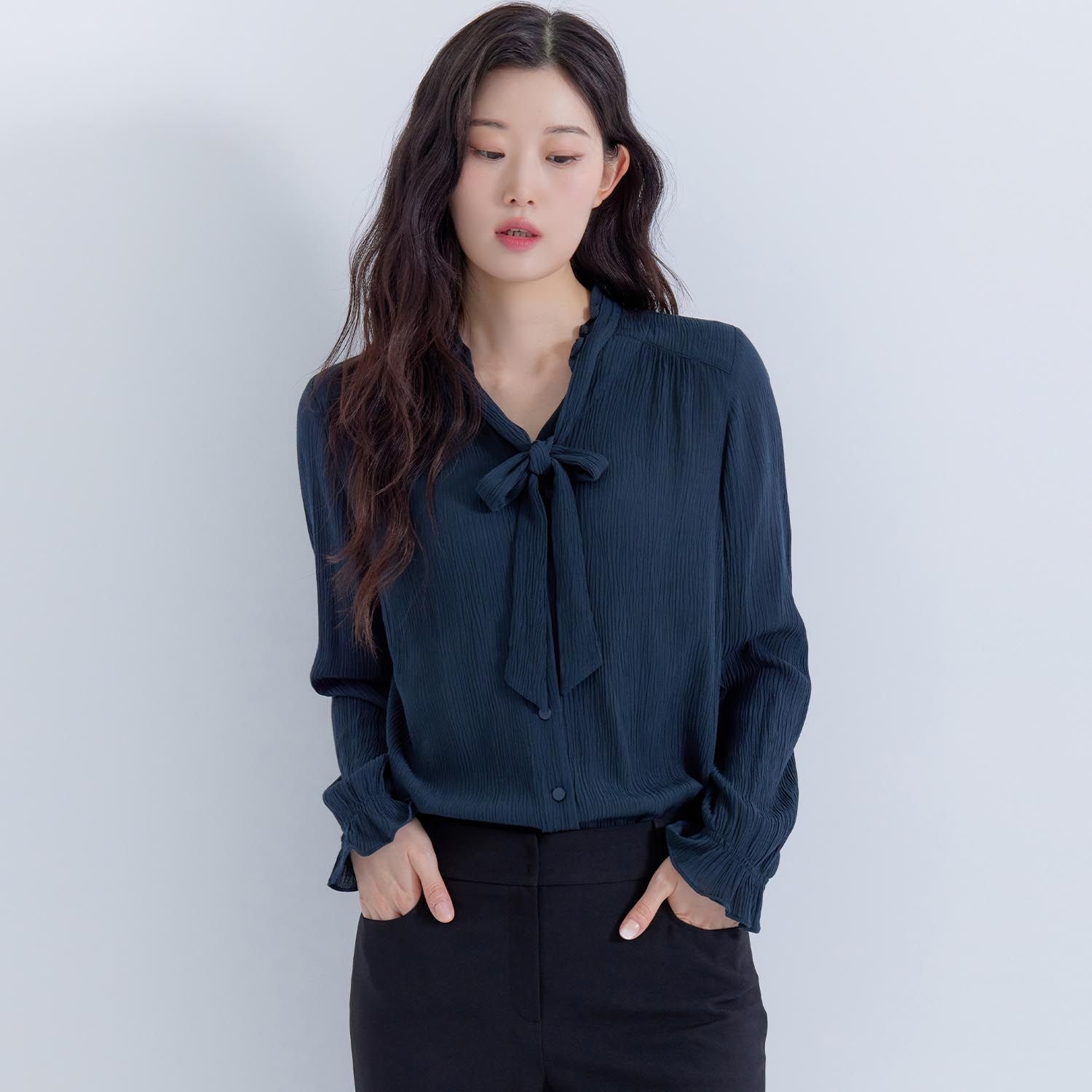 [지센] (2컬러) 피어로즈 타이 블라우스 LFWSP993