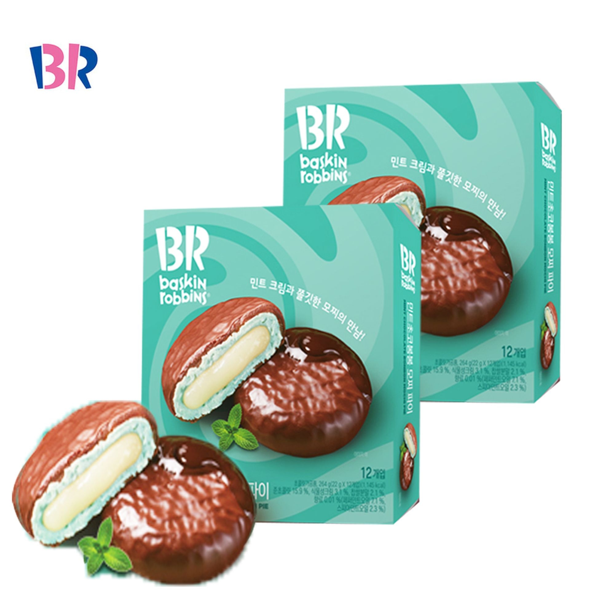 배스킨라빈스 베스킨라빈스 민트 초코 봉봉 모찌파이 264g, 2개 학원 학생간식 사무실간식