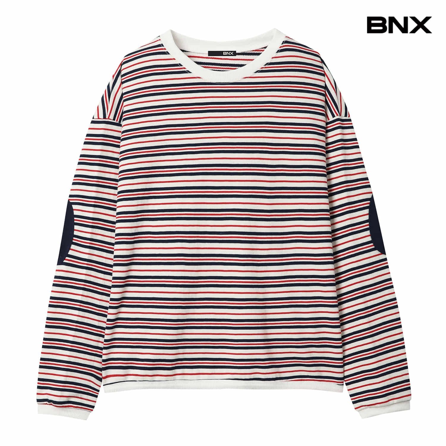 스트라이프 라운드 패치 티셔츠 (BX3TS001L0)