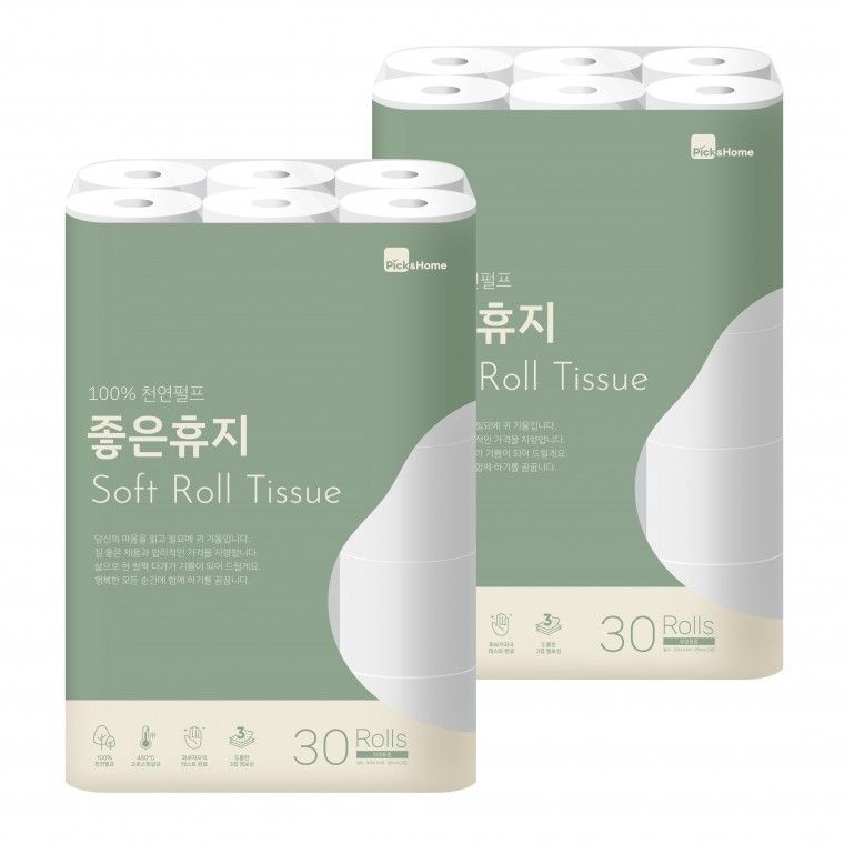 새빛유통 픽앤홈 100 천연펄프 좋은휴지 3겹 30롤X2입 30M 롤 화장지